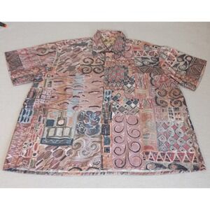 Vtg Fulton Street Button Up Mens XL Short Sleeve Geometric Art Polyester‎ Light